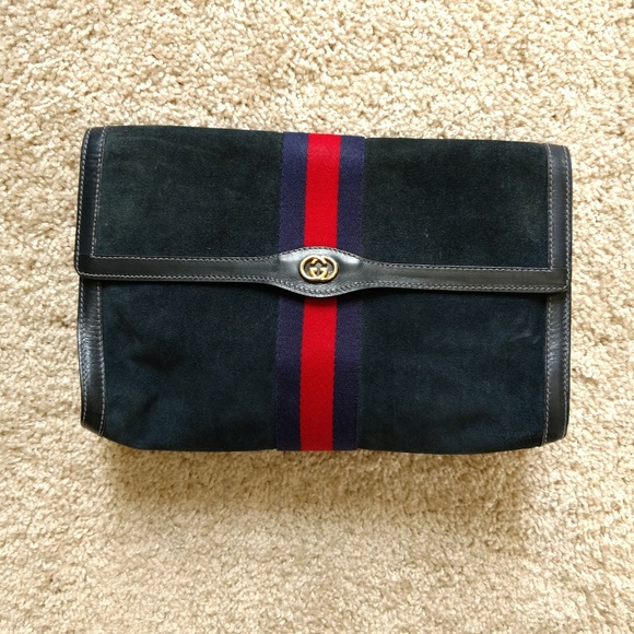 Gucci Handbags - Blue Suede Vintage Gucci Clutch Handbag